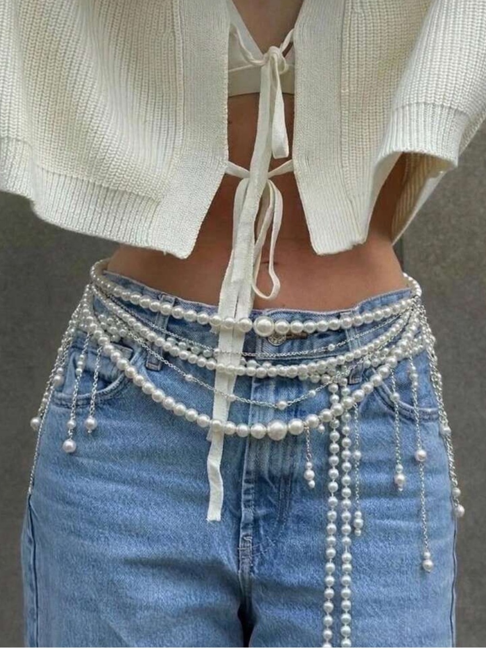 1pc French Style Elegant Luxury Multi-Layer Tassel Waist Chain Body Chain, Niche